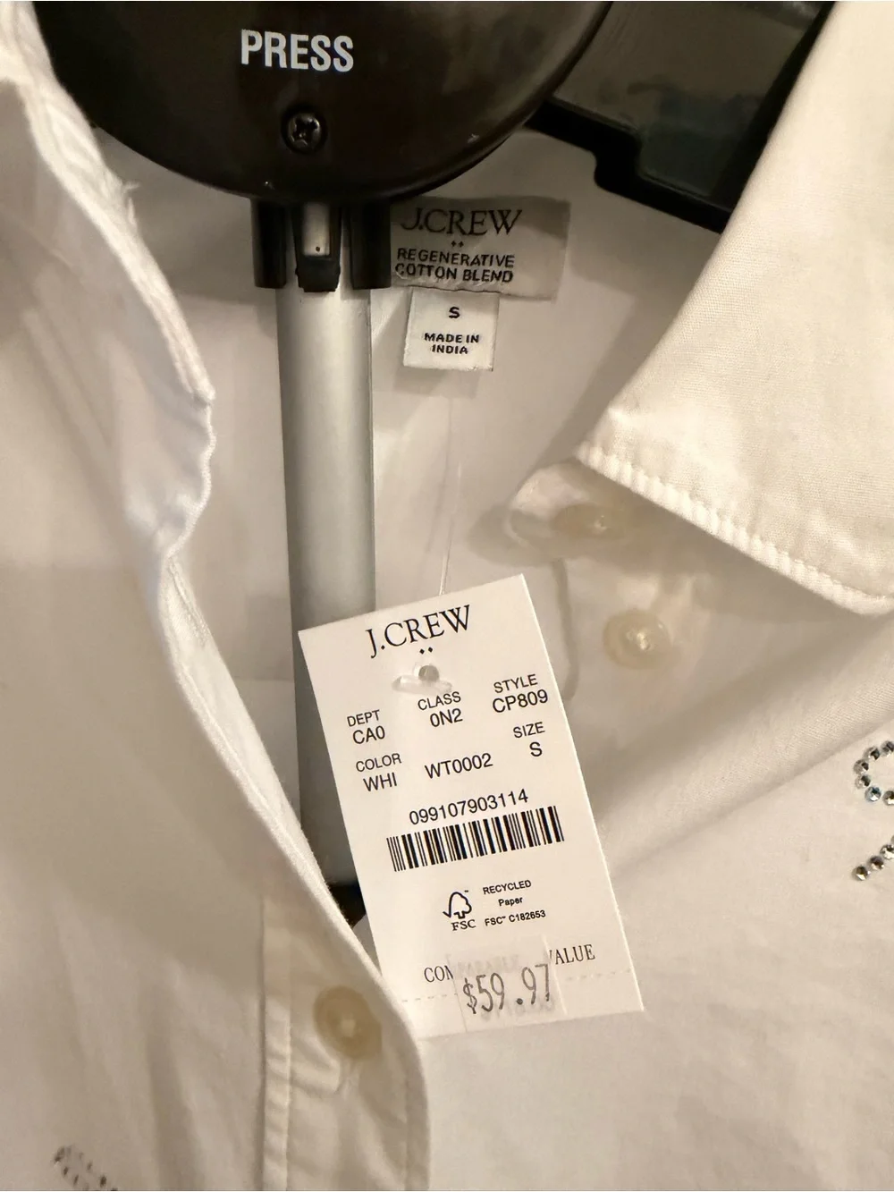 J.Crew White Women’s Jewel Bow Dress Shirt - Classic Button-Down